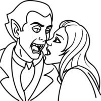 A vampire kissing a woman coloring page vector