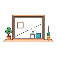 A window with a picture frame and a plant vector