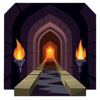 An illustration of a tunnel with torches vector