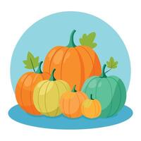 Pumpkins in a circle with leaves on top vector