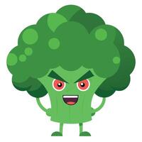 An angry broccoli character with red eyes and angry face vector
