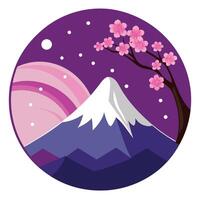 Mount fuji with cherry blossom and moon in the background vector