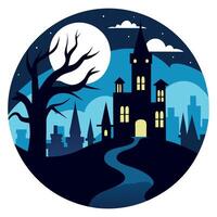Halloween night scene with castle and moon vector