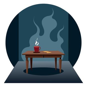 A table with a cup of coffee and a piece of toast vector