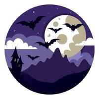 Halloween night scene with bats flying over castle and moon vector
