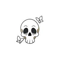 A cartoon skull with butterflies on it vector