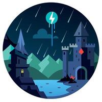 A castle with lightning and a castle in the background vector