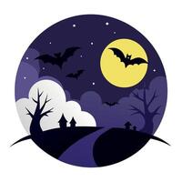 Halloween night background with bats and moon vector
