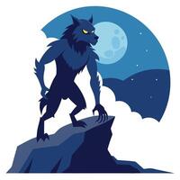 Werewolf standing on the cliff at night illustration vector
