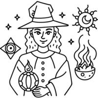 Witch with a hat and a bowl of food coloring pages vector