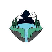 A cartoon landscape with a waterfall and trees vector