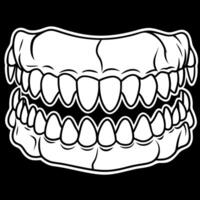 A black and white drawing of a mouth with teeth vector