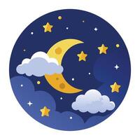 Night sky with moon and stars illustration vector