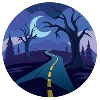 A road with trees and moon in the background vector