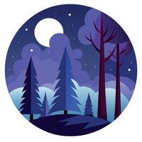Night forest with moon and trees illustration vector