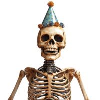 Festive skeleton with a blue party hat and gold polka dots png