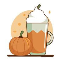 Pumpkin spice latte with whipped cream and pumpkin vector