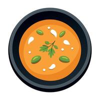 A bowl of soup with a green leaf on top vector