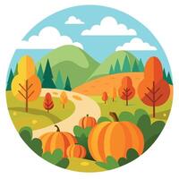 Autumn landscape with autumn trees and pumpkins vector