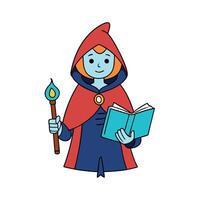 A cartoon witch holding a book and a torch vector