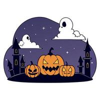 Halloween pumpkins and castle illustration vector