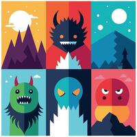 A set of four different monsters with different colors vector