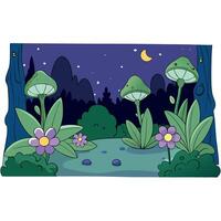 Illustration of night forest with mushrooms and flowers vector