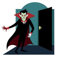 A cartoon vampire standing in front of a door vector