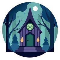 A house in the woods with a full moon and trees vector