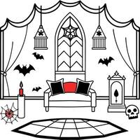 Halloween living room coloring pages vector