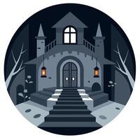 Halloween house with stairs and lanterns vector