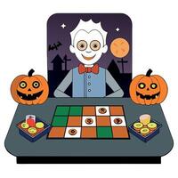 Halloween board game with a man in a bow tie and a pumpkin vector