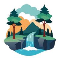 A cartoon illustration of a waterfall and trees vector