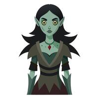 A cartoon female zombie with long hair and green eyes vector