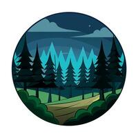 A forest scene with trees and a road vector