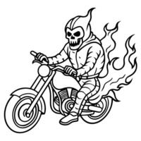A skeleton riding a motorcycle with flames on it vector