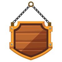 Wooden shield with chain on a white background vector
