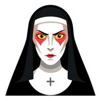 The nun with red eyes and a cross on her face vector