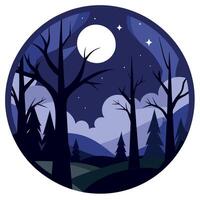 Night forest with moon and trees illustration vector
