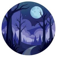 A forest with trees and a moon in the background vector