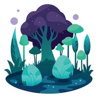 An illustration of a forest with trees and plants vector