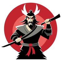 A cartoon samurai with a sword and red circle vector