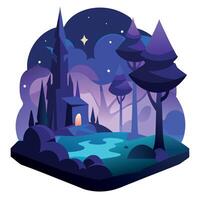 A night scene with a castle and trees vector