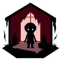 A silhouette of a boy standing in front of a house vector