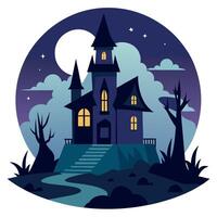 Halloween house with moon and trees vector