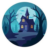 Halloween house in the forest with full moon vector