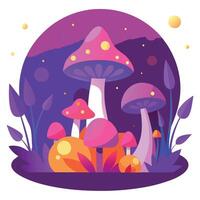 Mushrooms in the forest at night vector