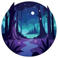 A forest scene with a stream and trees vector