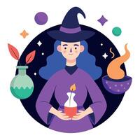 A witch holding a pot and a candle vector