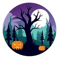 Halloween background with pumpkins and trees vector